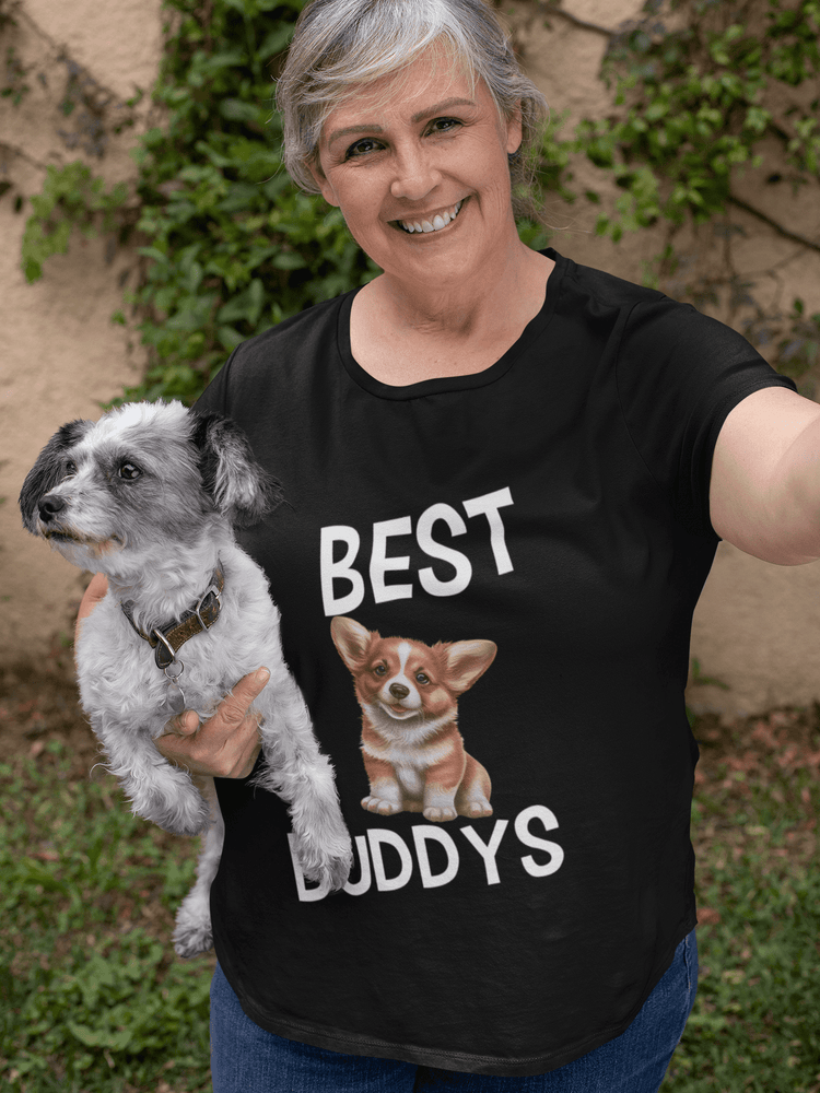 schwarzes damen shirt mit aufdruck best buddys und bild von einem süßen hund