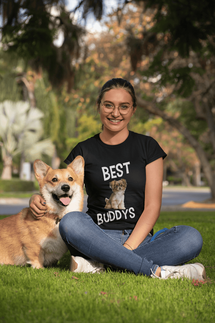 schwarzes damen shirt mit aufdruck best buddys und bild von einem süßen hund