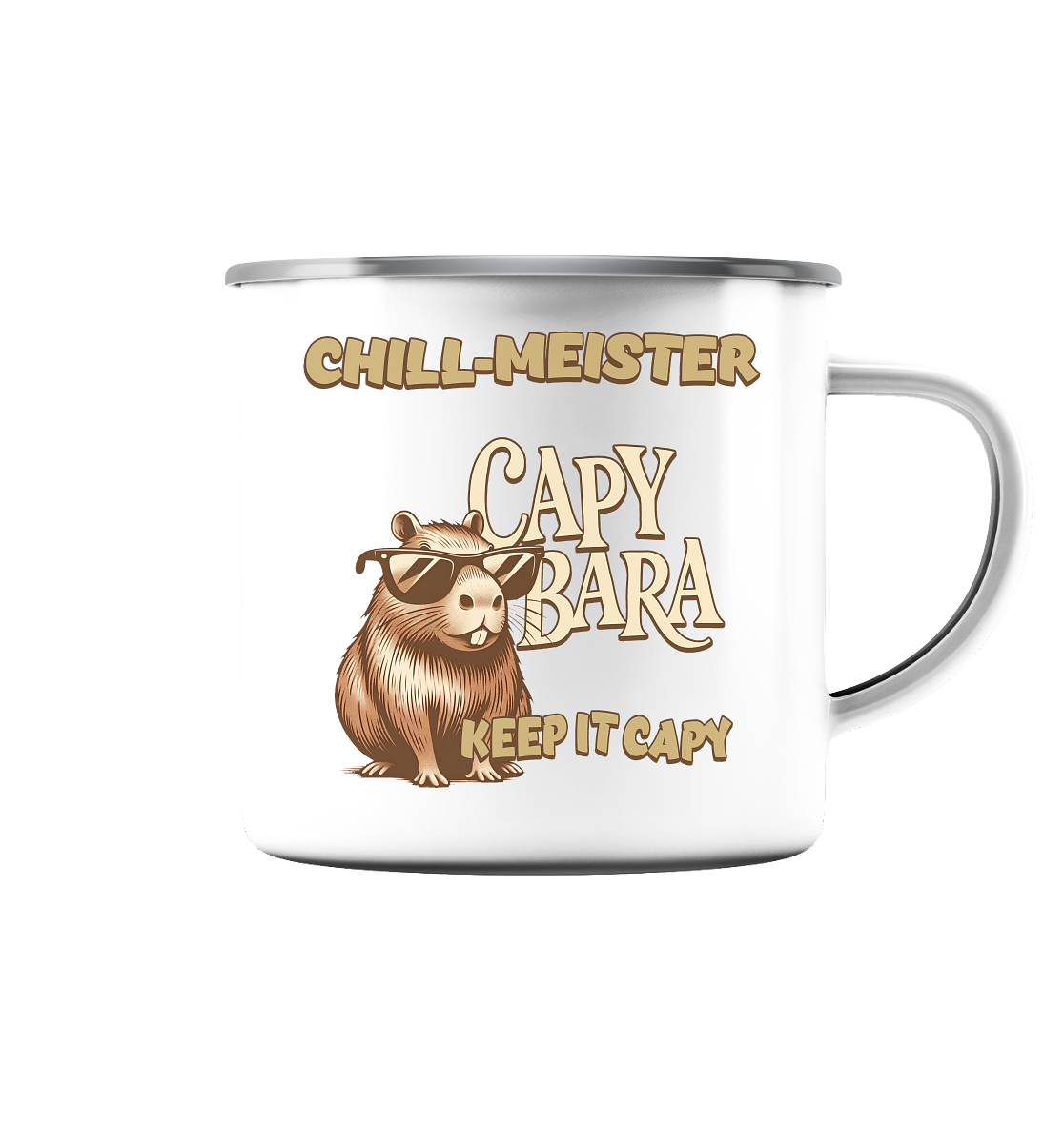 Chill-Meister Capybara – Keep it Capy (Bio & Premium) - Emaille Tasse (Silber)