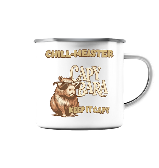 Chill-Meister Capybara – Keep it Capy (Bio & Premium) - Emaille Tasse (Silber)