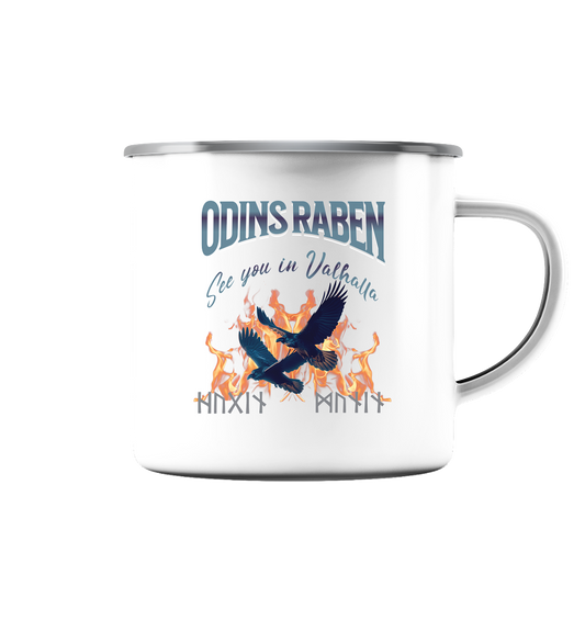 Raben Odins mystisch - Emaille Tasse (Silber)