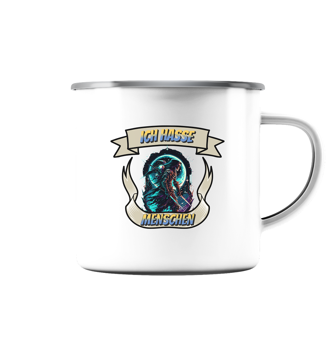 Reaper - Ich hasse Menschen Streetwear - Emaille Tasse (Silber)