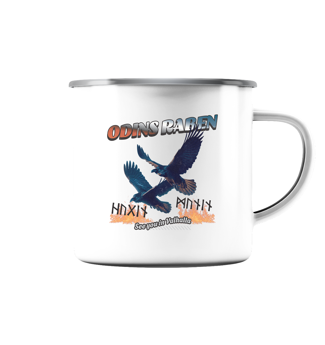 Raben Odins - Hugin und Munin - Emaille Tasse (Silber)