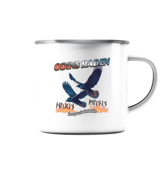 Raben Odins - Hugin und Munin - Emaille Tasse (Silber)