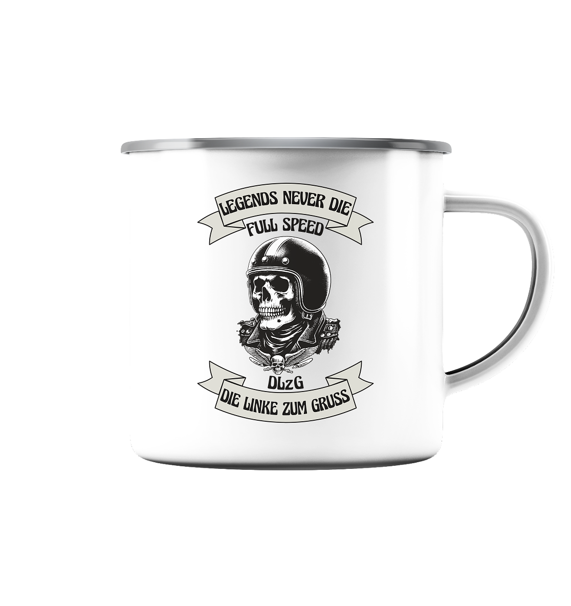 DLzG - Legends never Die - Emaille Tasse (Silber)