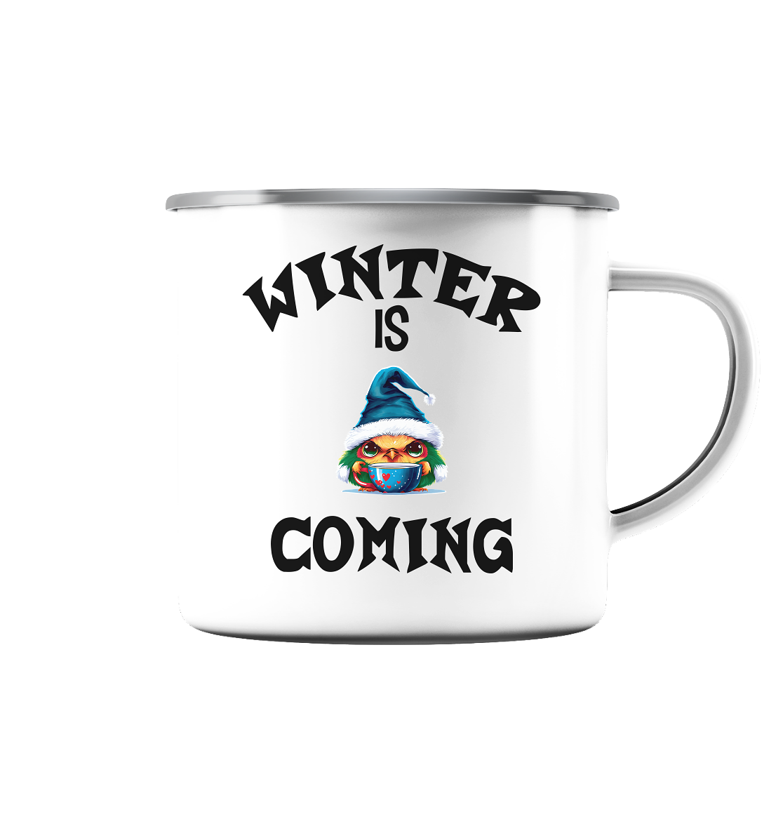 WINTER IS COMING - Emaille Tasse (Silber)