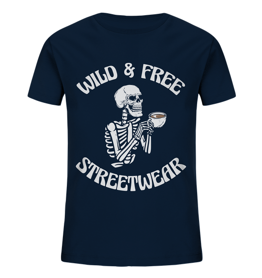 WILD & FREE NO 5 DRINKING SKELETON - STREETWEAR - STATEMENT  - Kids Organic Shirt