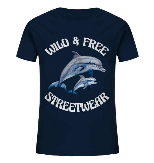 WILD & FREE NO 10 DOLPHIN FAMILY  - STREETWEAR - STATEMENT   - Kids Organic Shirt