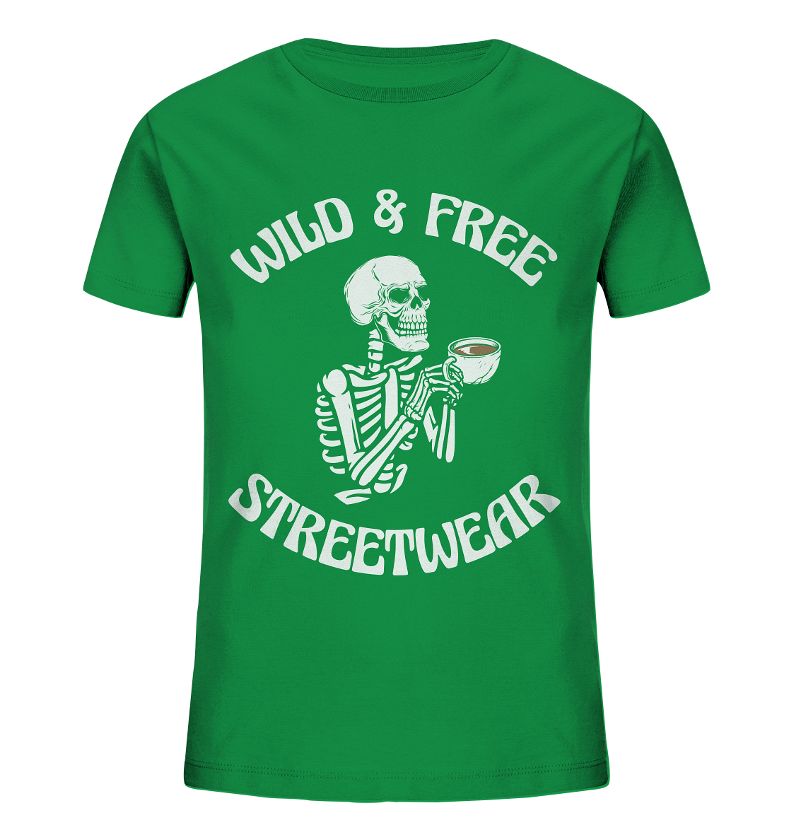 WILD & FREE NO 5 DRINKING SKELETON - STREETWEAR - STATEMENT  - Kids Organic Shirt