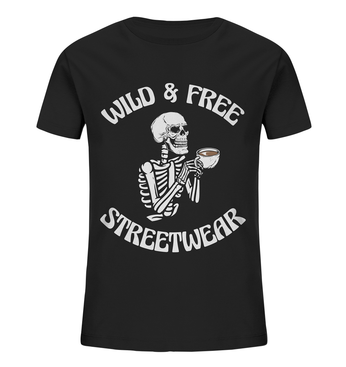 WILD & FREE NO 5 DRINKING SKELETON - STREETWEAR - STATEMENT  - Kids Organic Shirt