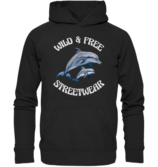 WILD & FREE NO 10 DOLPHIN FAMILY  - STREETWEAR - STATEMENT   - Kids Premium Hoodie