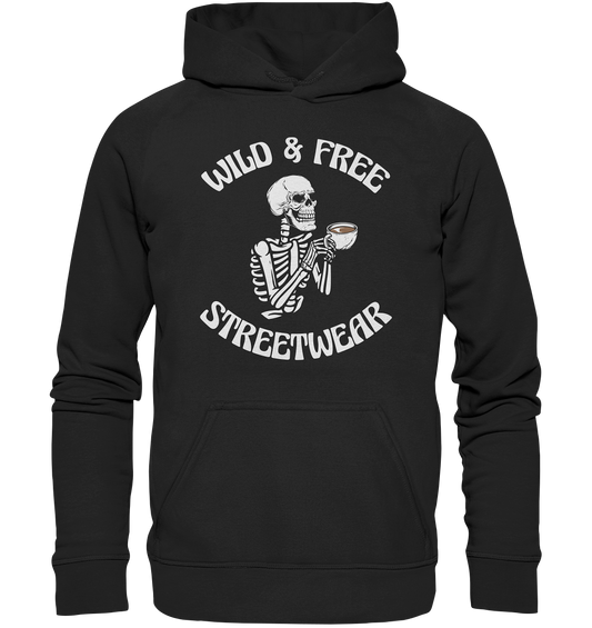 WILD & FREE NO 5 DRINKING SKELETON - STREETWEAR - STATEMENT  - Kids Premium Hoodie