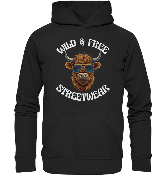 WILD & FREE NO 2 HIGHLAND COW STREETWEAR - STATEMENT - Kids Premium Hoodie