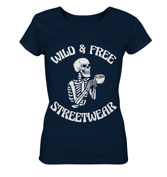 WILD & FREE NO 5 DRINKING SKELETON - STREETWEAR - STATEMENT  - Ladies Organic Basic Shirt