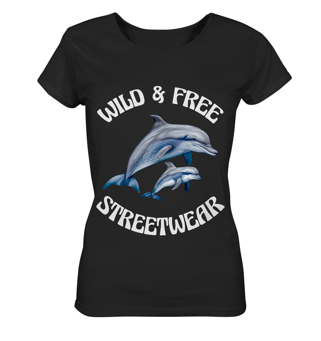 WILD & FREE NO 10 DOLPHIN FAMILY  - STREETWEAR - STATEMENT   - Ladies Organic Basic Shirt