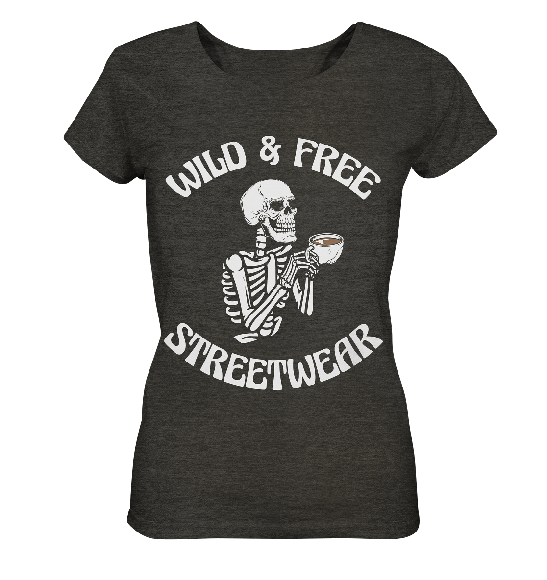 WILD & FREE NO 5 DRINKING SKELETON - STREETWEAR - STATEMENT  - Ladies Organic Shirt (meliert)