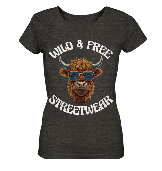 WILD & FREE NO 2 HIGHLAND COW STREETWEAR - STATEMENT - Ladies Organic Shirt (meliert)