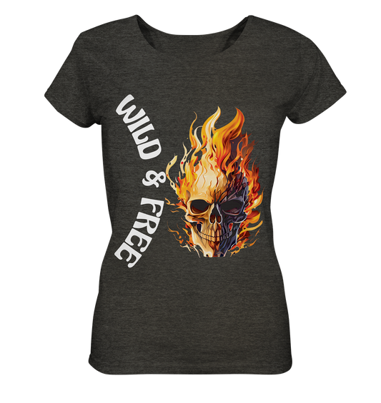 T-Shirt Damen- Wild & Free Skull- cooles für jeden Look- Shirt meliert