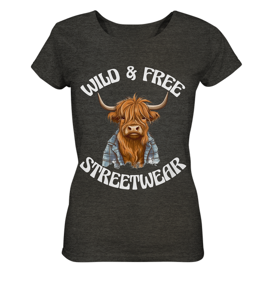 WILD & FREE NO 9 HIGHLAND COW II - STREETWEAR - STATEMENT  - Ladies Organic Shirt (meliert)