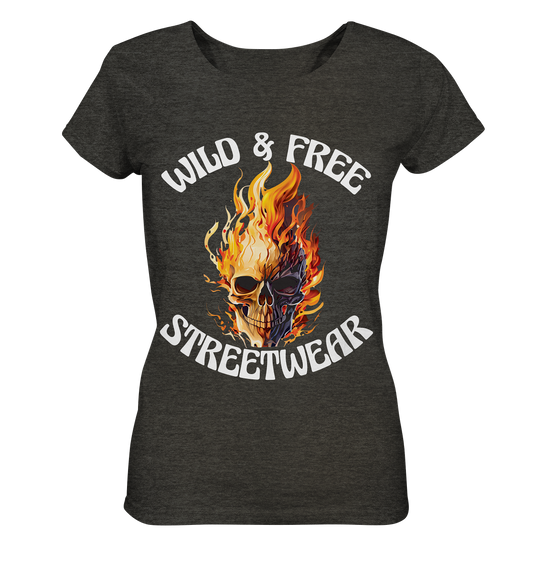 WILD & FREE NO 8 SKULL II - STREETWEAR - STATEMENT  - Ladies Organic Shirt (meliert)