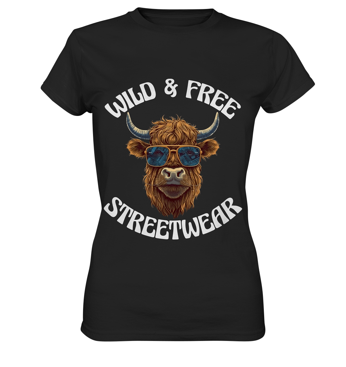 WILD & FREE NO 2 HIGHLAND COW STREETWEAR - STATEMENT - Ladies Premium Shirt