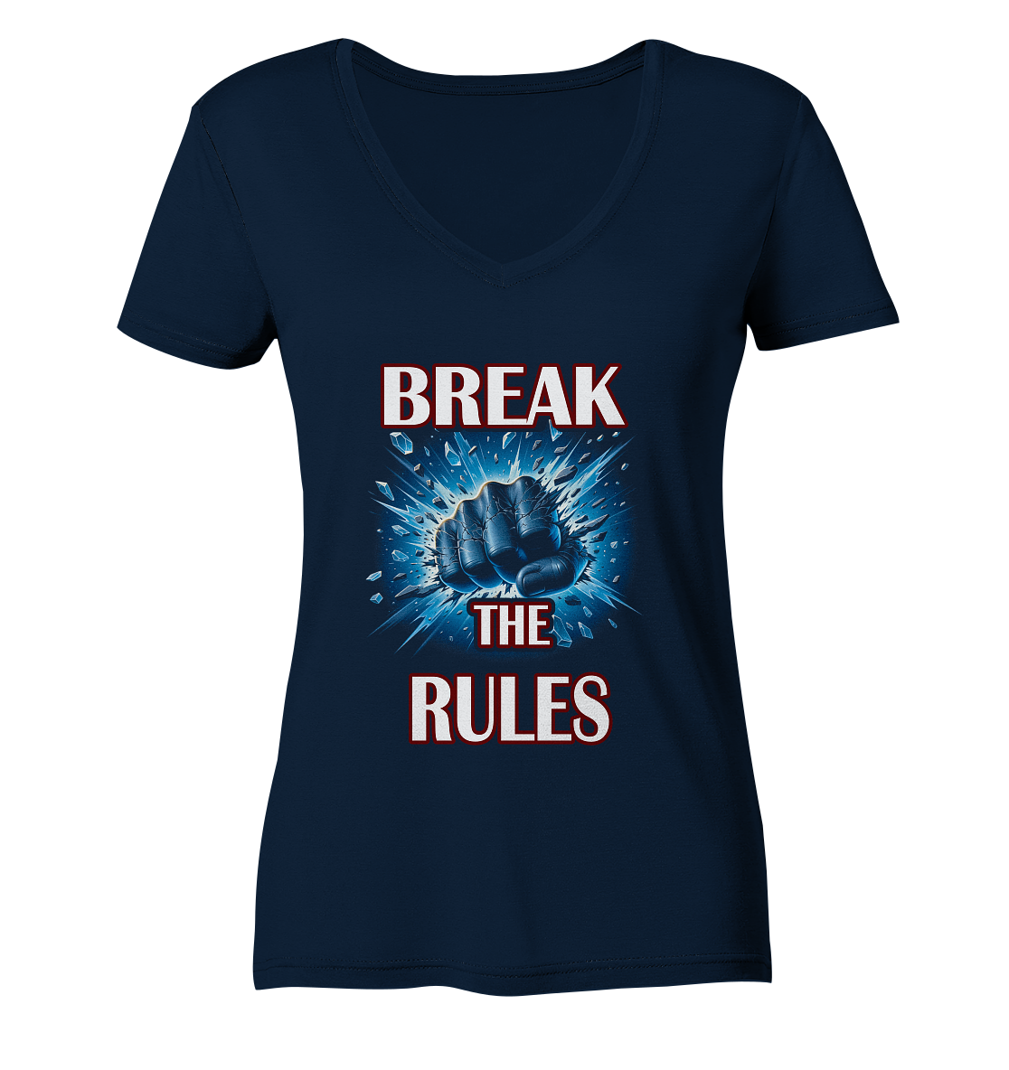 Break the rules, Damen V- Neck Shirt Blau