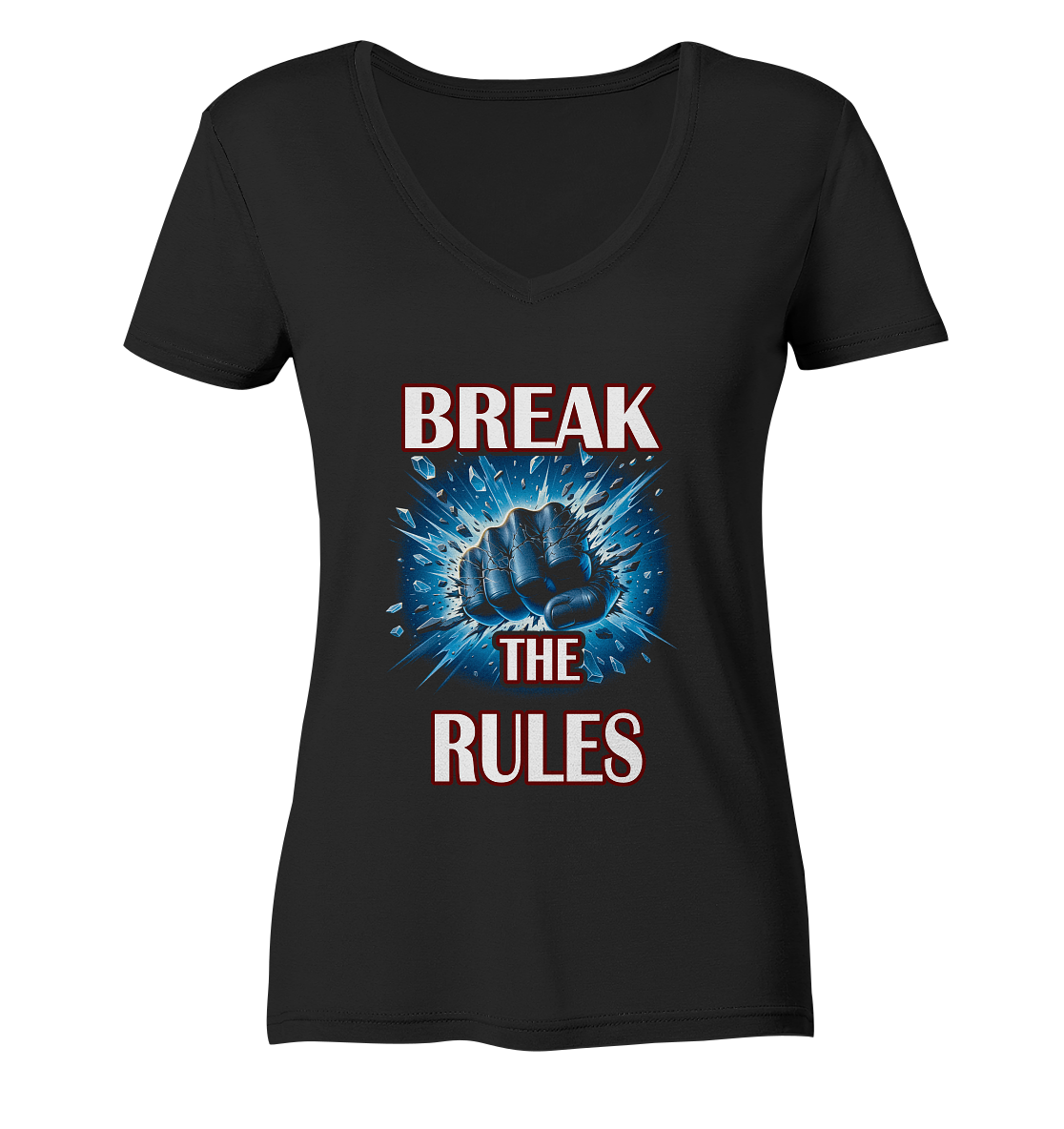 Break the rules, Damen V- Neck Shirt schwarz