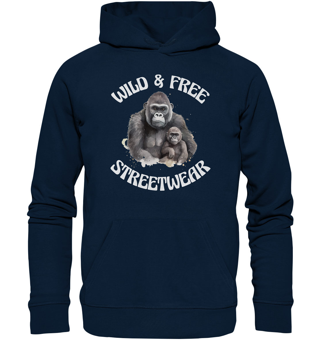 WILD & FREE NO 15 GORILLA FAMILY  - STREETWEAR - STATEMENT  - Organic Hoodie