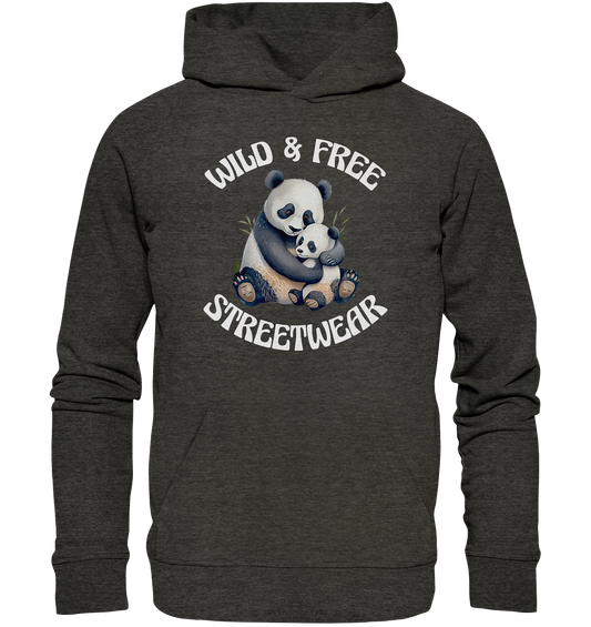 WILD & FREE NO 12 PANDA FAMILY  - STREETWEAR - STATEMENT    - Organic Hoodie