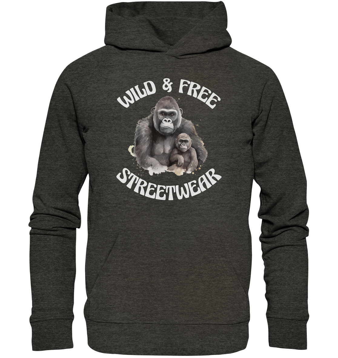 WILD & FREE NO 15 GORILLA FAMILY  - STREETWEAR - STATEMENT  - Organic Hoodie