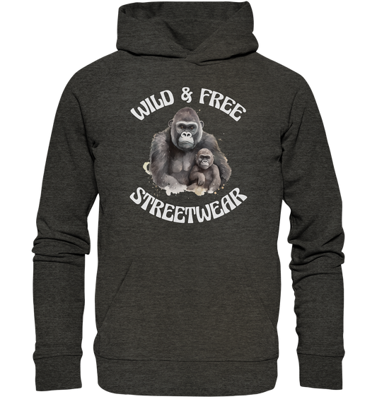 WILD & FREE NO 15 GORILLA FAMILY  - STREETWEAR - STATEMENT  - Organic Hoodie