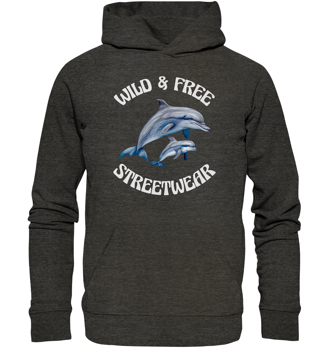 WILD & FREE NO 10 DOLPHIN FAMILY  - STREETWEAR - STATEMENT   - Organic Hoodie