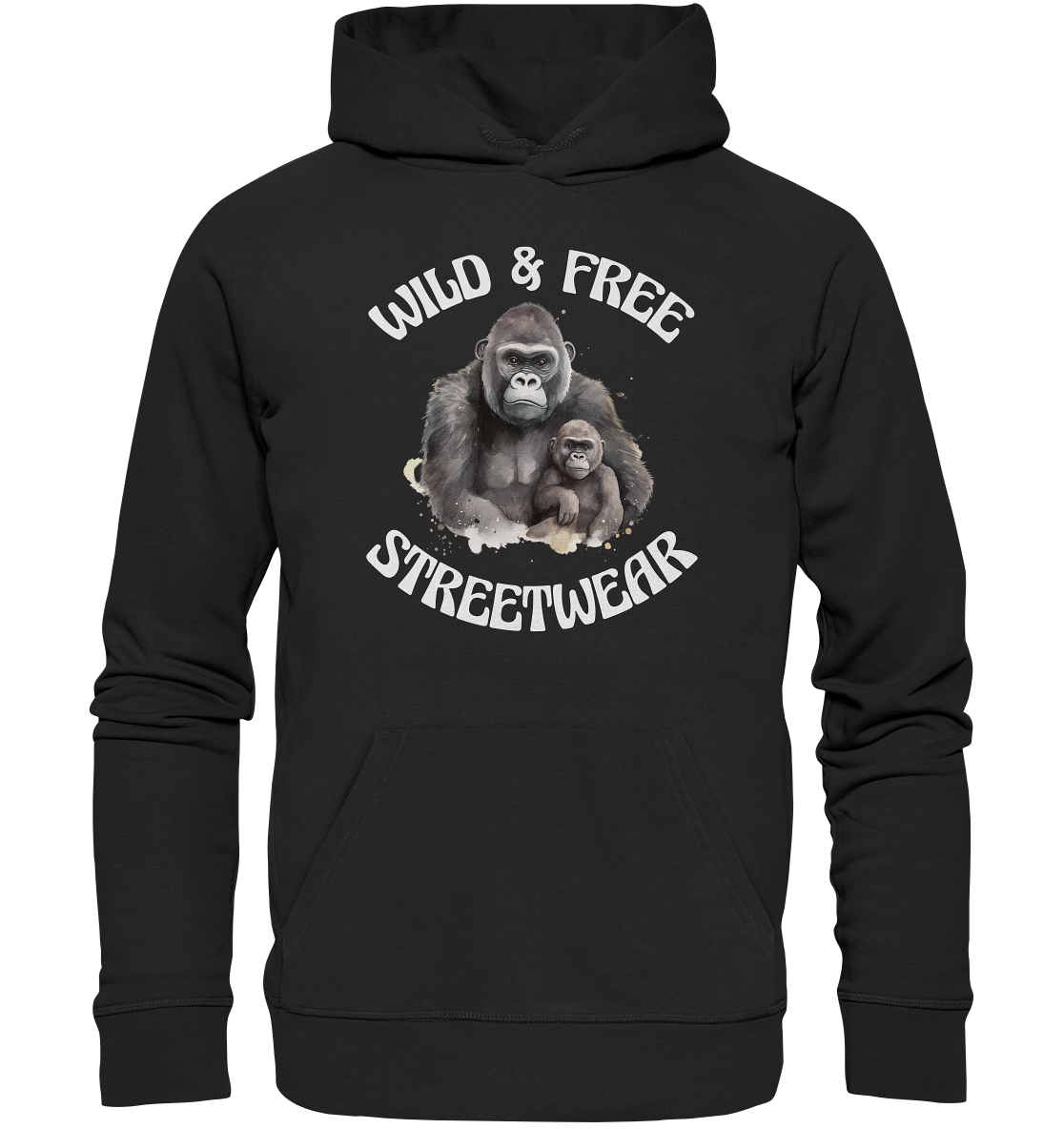 WILD & FREE NO 15 GORILLA FAMILY  - STREETWEAR - STATEMENT  - Organic Hoodie