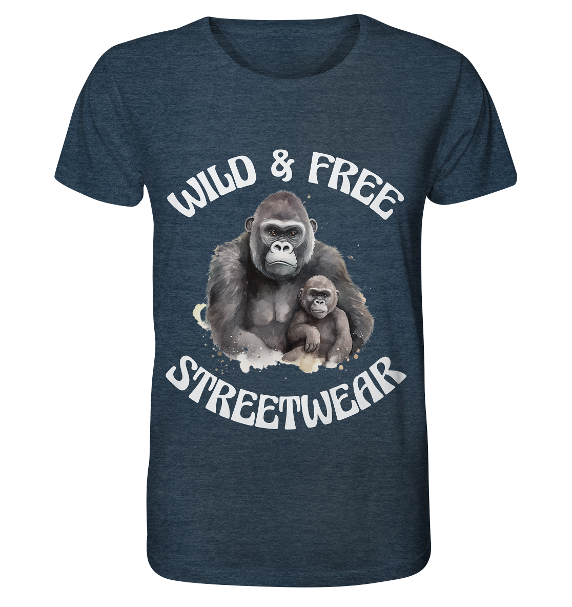 WILD & FREE NO 15 GORILLA FAMILY  - STREETWEAR - STATEMENT  - Organic Shirt (meliert)