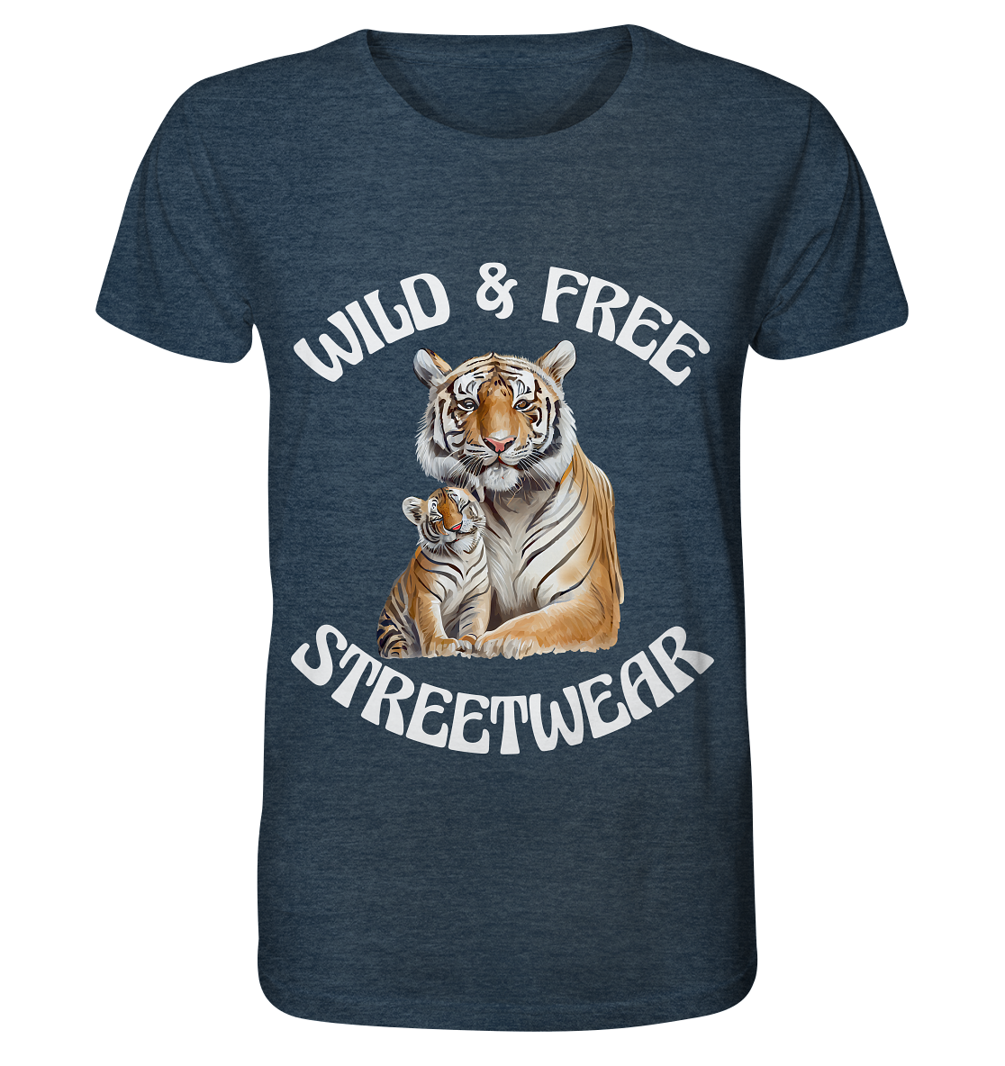 WILD & FREE NO 14 TIGER FAMILY  - STREETWEAR - STATEMENT  - Organic Shirt (meliert)