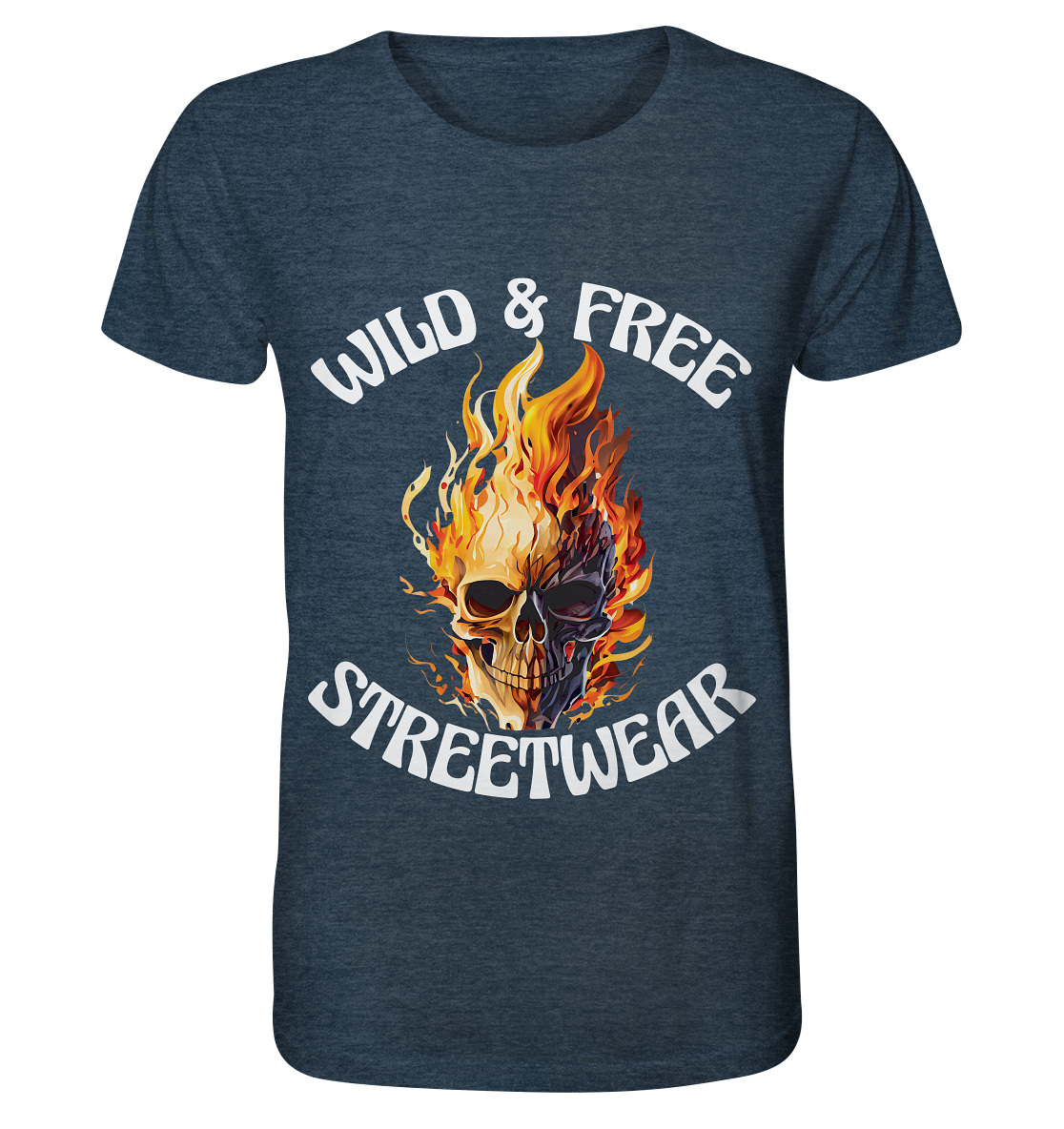 WILD & FREE NO 8 SKULL II - STREETWEAR - STATEMENT  - Organic Shirt (meliert)