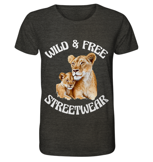 WILD & FREE NO 11 LION FAMILY  - STREETWEAR - STATEMENT   - Organic Shirt (meliert)