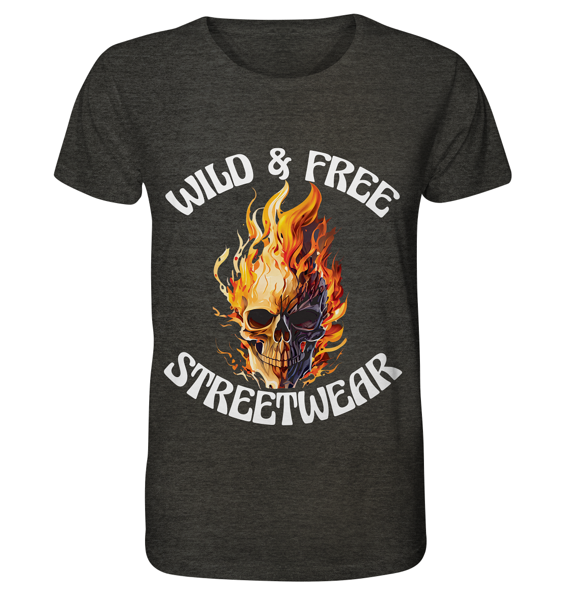 WILD & FREE NO 8 SKULL II - STREETWEAR - STATEMENT  - Organic Shirt (meliert)