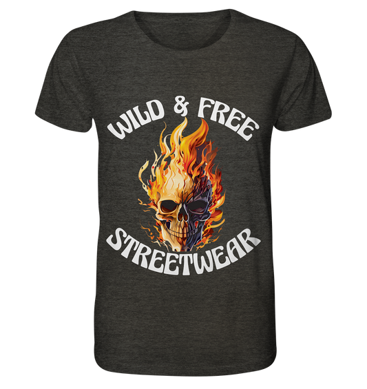 WILD & FREE NO 8 SKULL II - STREETWEAR - STATEMENT  - Organic Shirt (meliert)