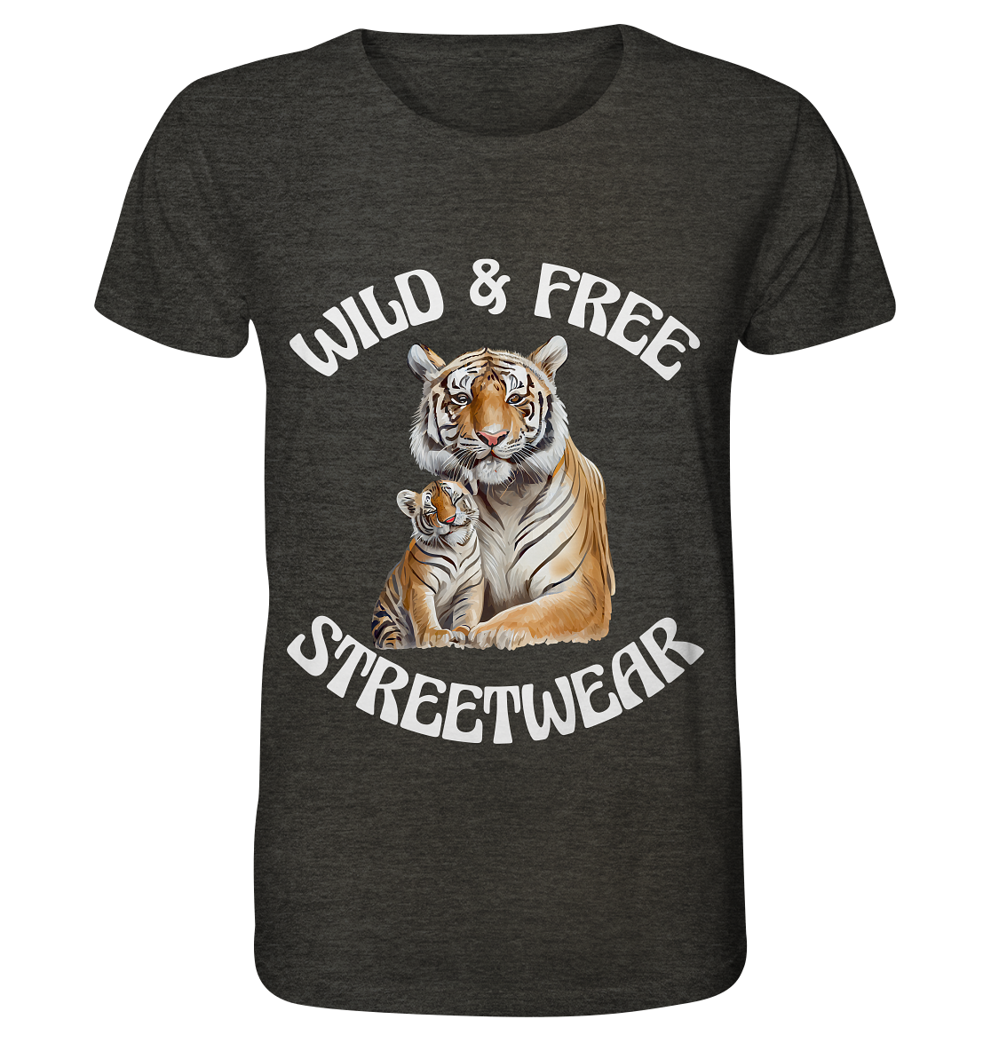 WILD & FREE NO 14 TIGER FAMILY  - STREETWEAR - STATEMENT  - Organic Shirt (meliert)