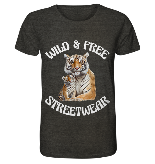 WILD & FREE NO 14 TIGER FAMILY  - STREETWEAR - STATEMENT  - Organic Shirt (meliert)