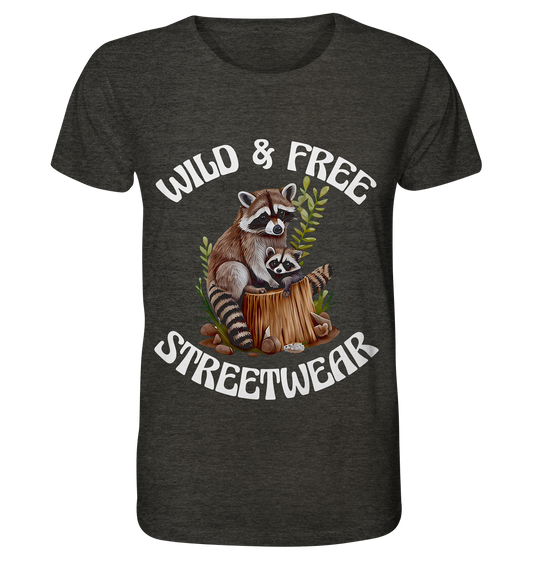 WILD & FREE NO 16 RACOON FAMILY  - STREETWEAR - STATEMENT  - Organic Shirt (meliert)