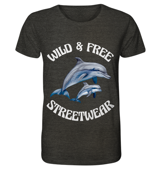 WILD & FREE NO 10 DOLPHIN FAMILY  - STREETWEAR - STATEMENT   - Organic Shirt (meliert)