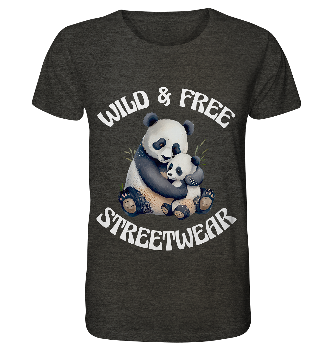 WILD & FREE NO 12 PANDA FAMILY  - STREETWEAR - STATEMENT    - Organic Shirt (meliert)