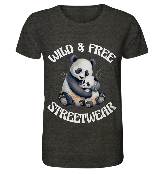 WILD & FREE NO 12 PANDA FAMILY  - STREETWEAR - STATEMENT    - Organic Shirt (meliert)