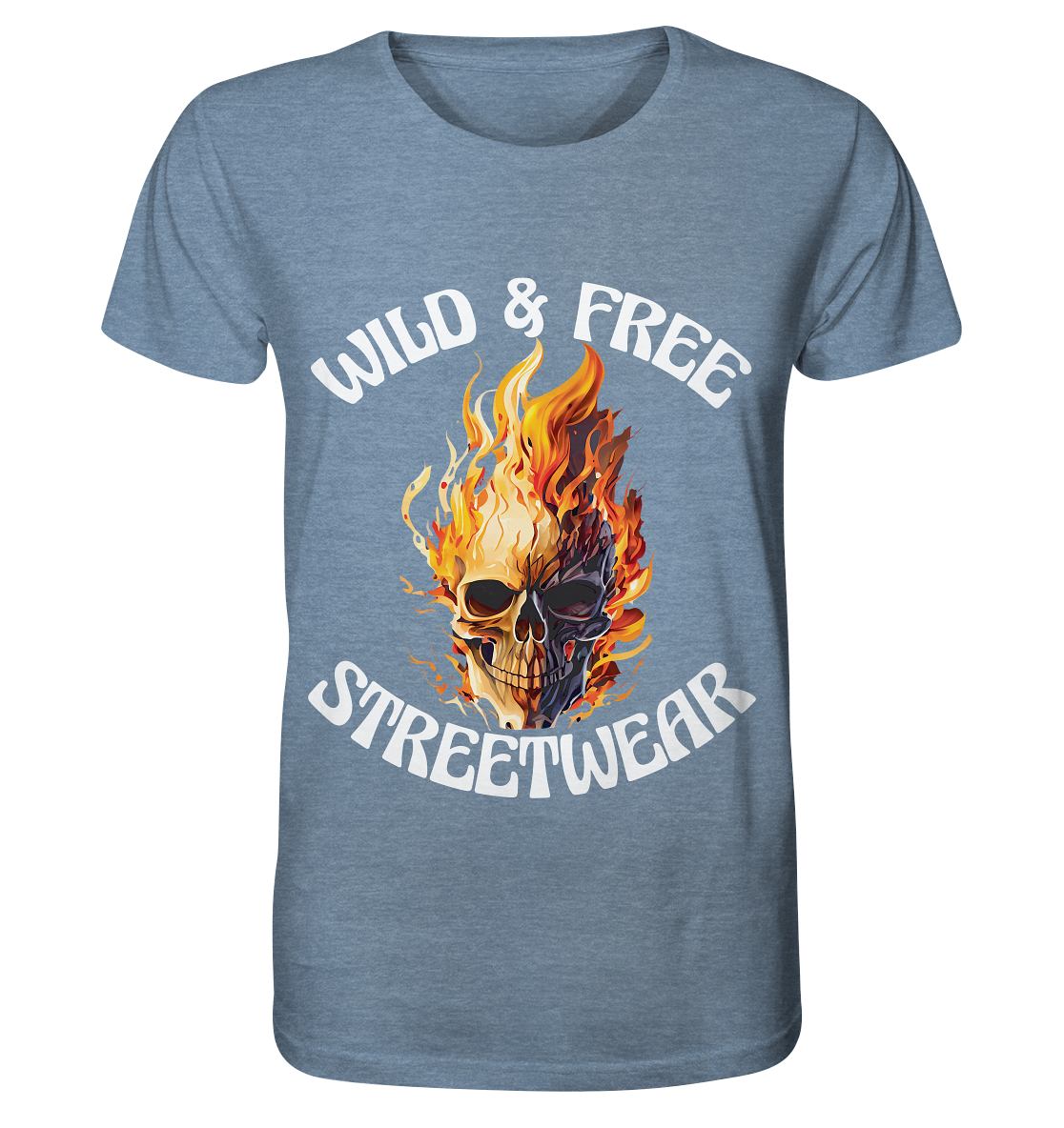 WILD & FREE NO 8 SKULL II - STREETWEAR - STATEMENT  - Organic Shirt (meliert)