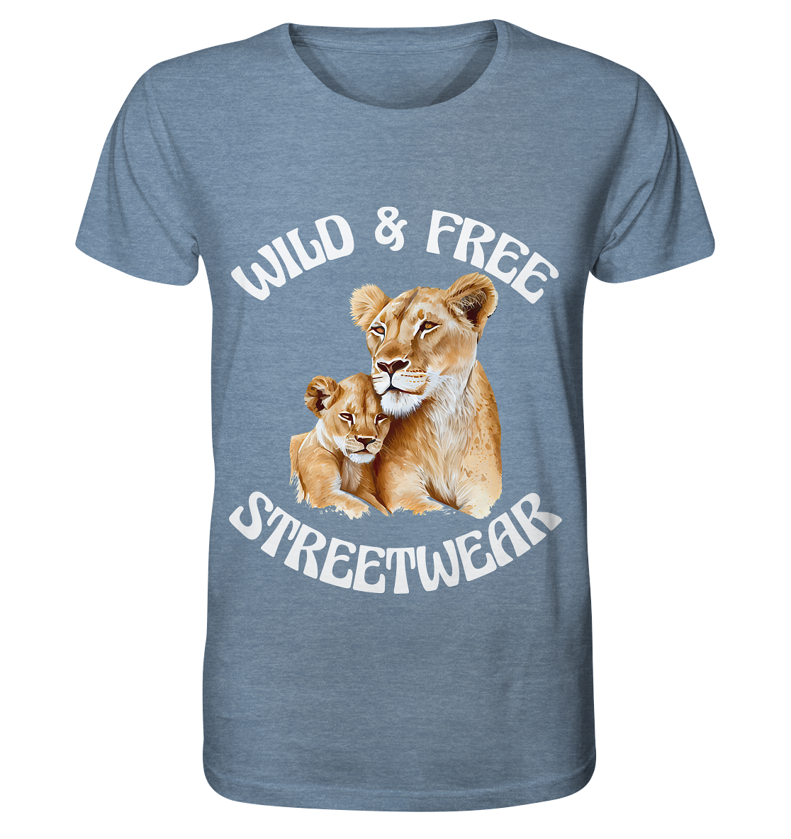 WILD & FREE NO 11 LION FAMILY  - STREETWEAR - STATEMENT   - Organic Shirt (meliert)