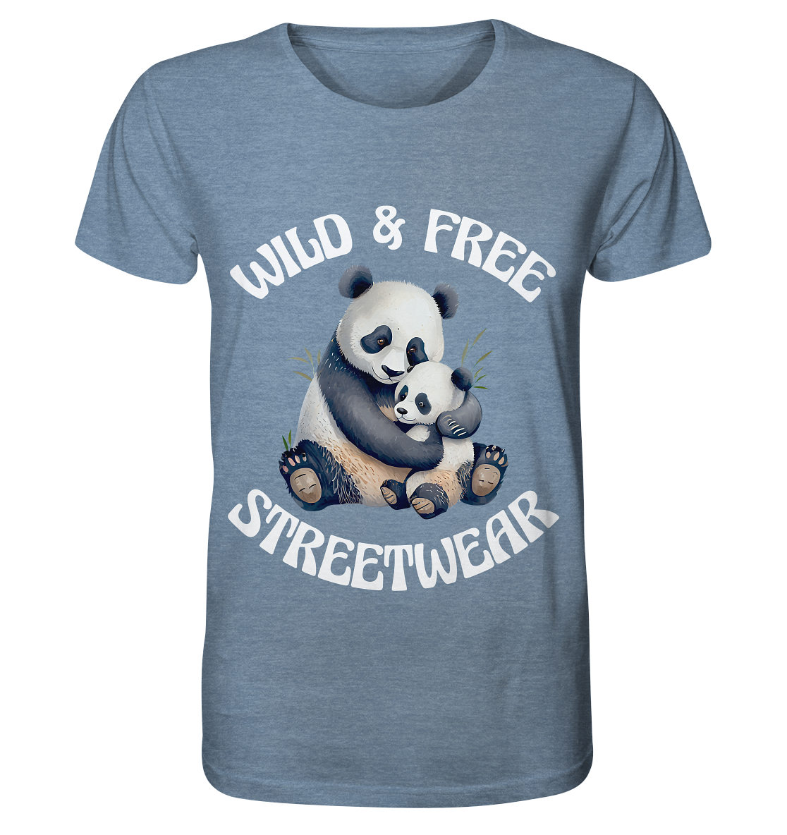 WILD & FREE NO 12 PANDA FAMILY  - STREETWEAR - STATEMENT    - Organic Shirt (meliert)