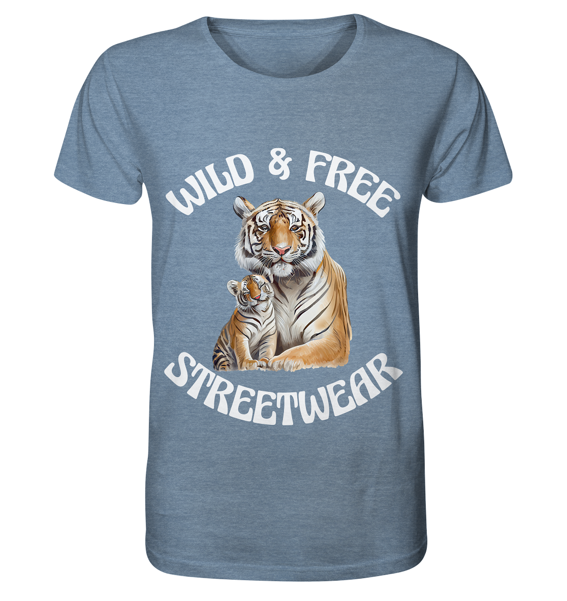 WILD & FREE NO 14 TIGER FAMILY  - STREETWEAR - STATEMENT  - Organic Shirt (meliert)