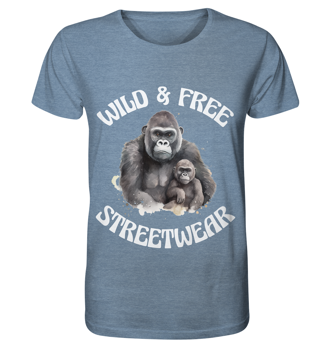 WILD & FREE NO 15 GORILLA FAMILY  - STREETWEAR - STATEMENT  - Organic Shirt (meliert)